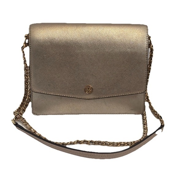 Tory Burch Crossbody handbag gold tan LeatherPurse Shoulderbag Tote clutch